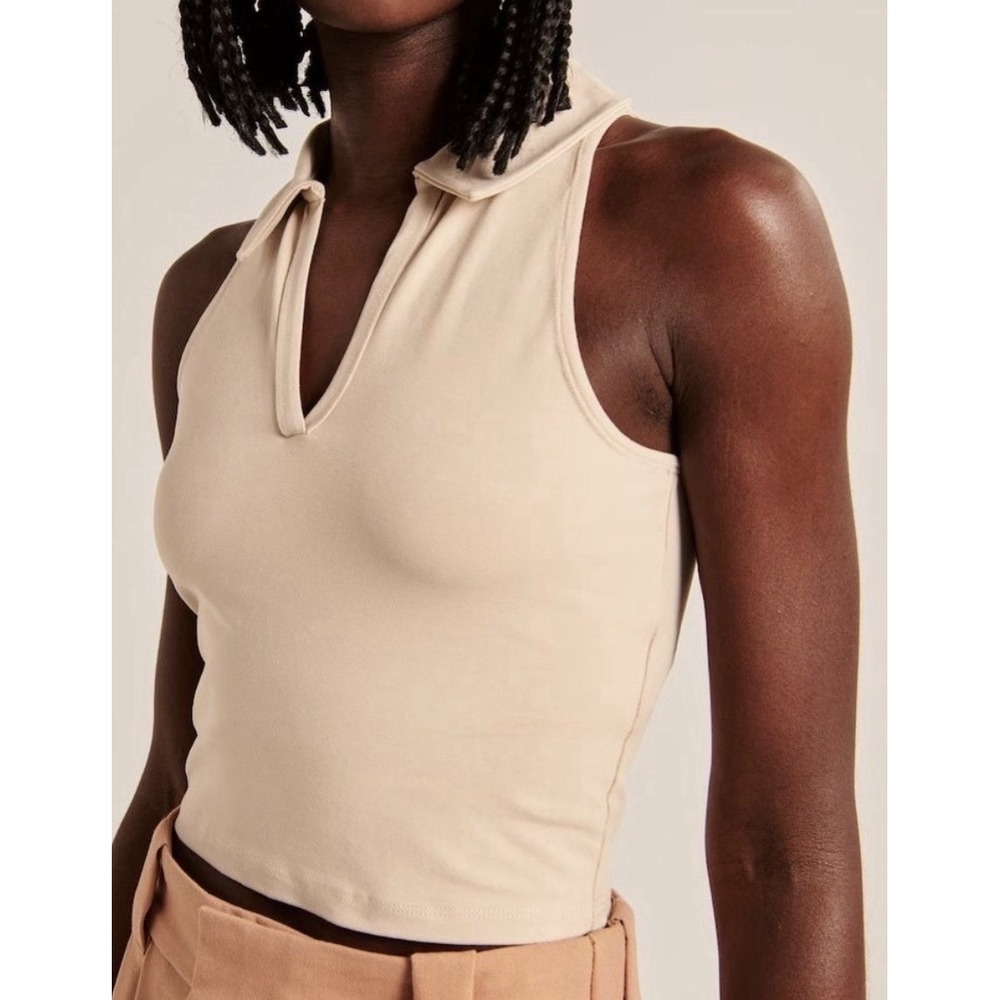 Abercrombie & Fitch Soft A&F Essentials Polo Tank Top XS Cream Cropped